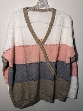 NWOT Striped Sweater - White, Pink, Gray, Taupe Size: 2xl